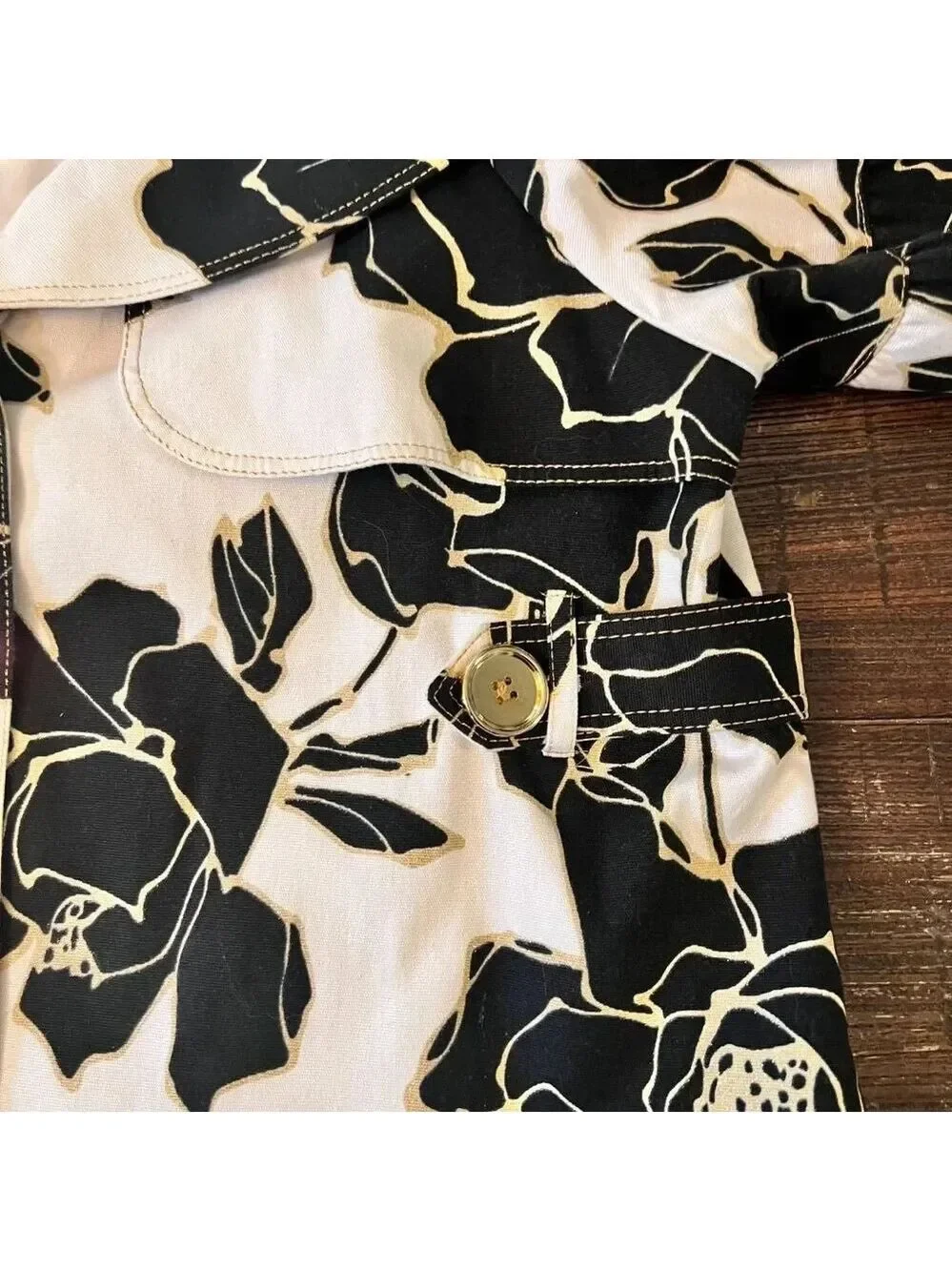 Cache Vintage Floral Cropped Jacket Balloon Sleeve Brown Cream Large EUC